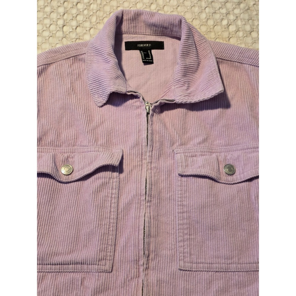 Forever 21 Corduroy Jacket Women Medium Purple Excellent Cropped Zip - Picture 7 of 10